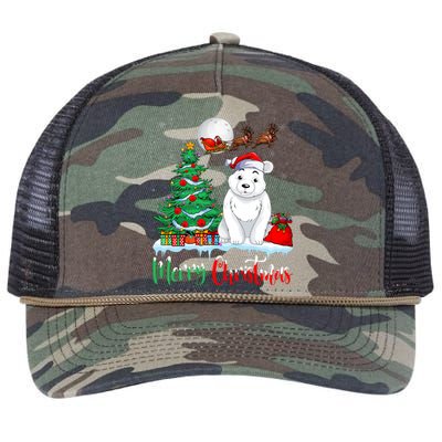 Polar Bear Wearing Santa Hat Xmas Merry Christmas Polar Bear Retro Rope Trucker Hat Cap