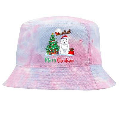 Polar Bear Wearing Santa Hat Xmas Merry Christmas Polar Bear Tie-Dyed Bucket Hat