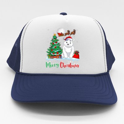 Polar Bear Wearing Santa Hat Xmas Merry Christmas Polar Bear Trucker Hat