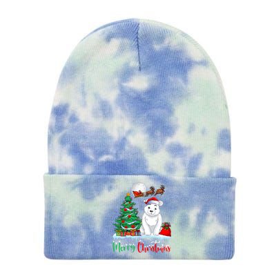 Polar Bear Wearing Santa Hat Xmas Merry Christmas Polar Bear Tie Dye 12in Knit Beanie