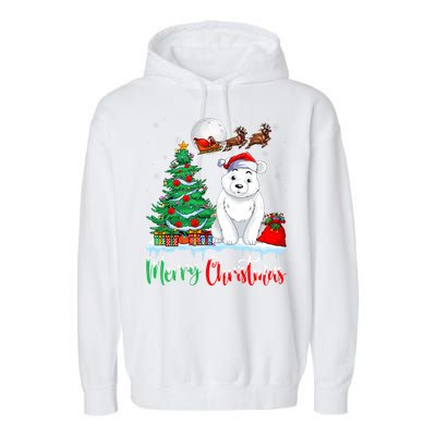 Polar Bear Wearing Santa Hat Xmas Merry Christmas Polar Bear Garment-Dyed Fleece Hoodie