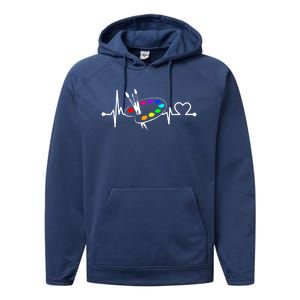 Paint Brush With Palette Heartbeat Funny Artist/painter/art Gift Performance Fleece Hoodie