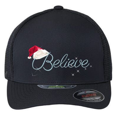 Pretty Believe With Santa Hat Holiday Christmas Gift Flexfit Unipanel Trucker Cap
