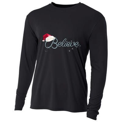 Pretty Believe With Santa Hat Holiday Christmas Gift Cooling Performance Long Sleeve Crew