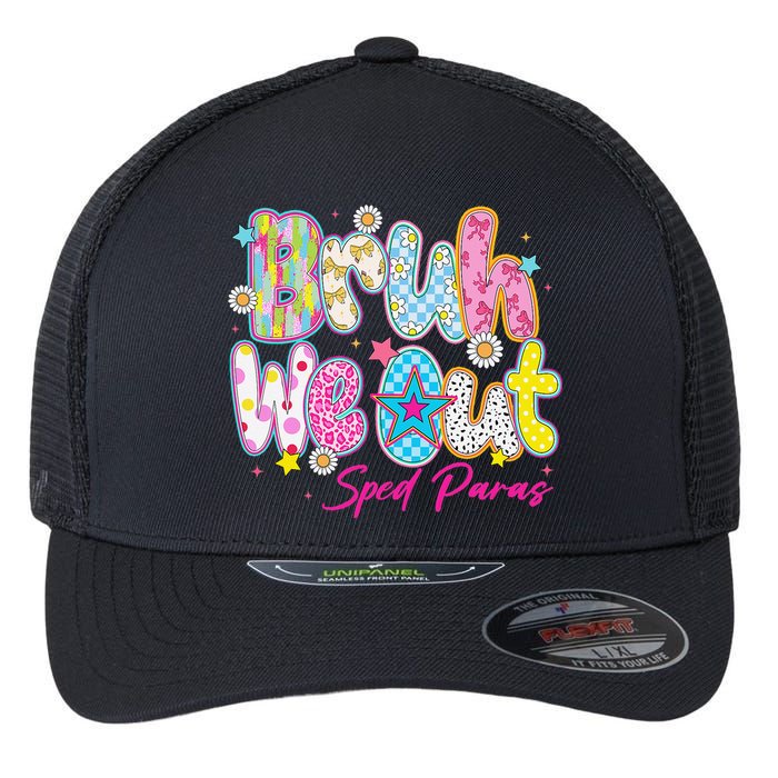 Preppy Bruh We Out Sped Paras Last Day Of School Summer Flexfit Unipanel Trucker Cap