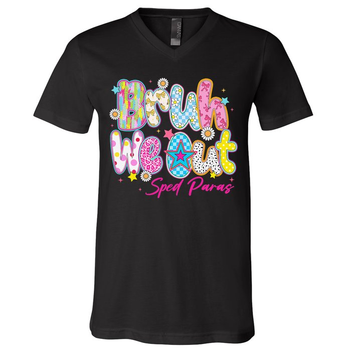 Preppy Bruh We Out Sped Paras Last Day Of School Summer V-Neck T-Shirt