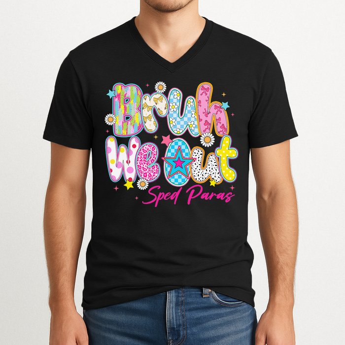 Preppy Bruh We Out Sped Paras Last Day Of School Summer V-Neck T-Shirt