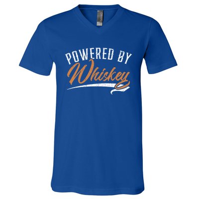 Powered By Whiskey Whisky Ing Drunk Alcohol Er Cool Gift V-Neck T-Shirt