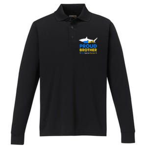 Proud Brother World Down Syndrome Awareness Day Shark T21 Performance Long Sleeve Polo