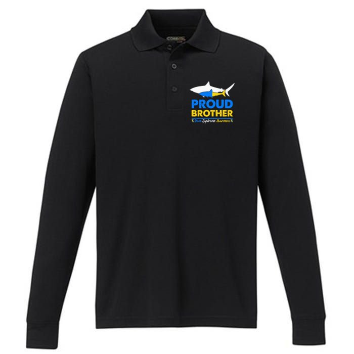 Proud Brother World Down Syndrome Awareness Day Shark T21 Performance Long Sleeve Polo