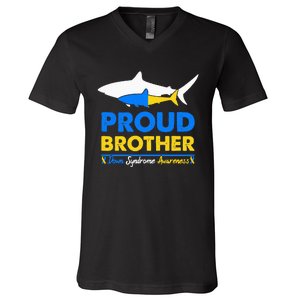 Proud Brother World Down Syndrome Awareness Day Shark T21 V-Neck T-Shirt