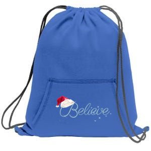 Pretty Believe With Santa Hat Holiday Christmas Gift Sweatshirt Cinch Pack Bag