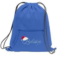 Pretty Believe With Santa Hat Holiday Christmas Gift Sweatshirt Cinch Pack Bag