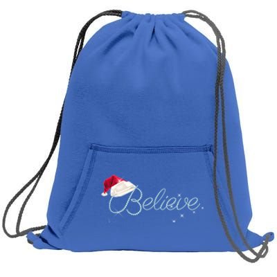 Pretty Believe With Santa Hat Holiday Christmas Gift Sweatshirt Cinch Pack Bag