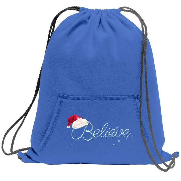 Pretty Believe With Santa Hat Holiday Christmas Gift Sweatshirt Cinch Pack Bag