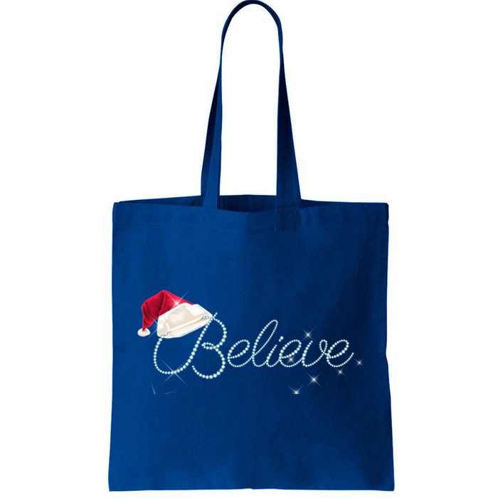 Pretty Believe With Santa Hat Holiday Christmas Gift Tote Bag