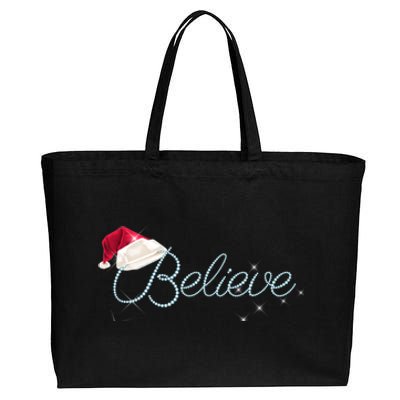 Pretty Believe With Santa Hat Holiday Christmas Gift Cotton Canvas Jumbo Tote