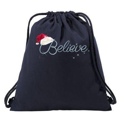 Pretty Believe With Santa Hat Holiday Christmas Gift Drawstring Bag