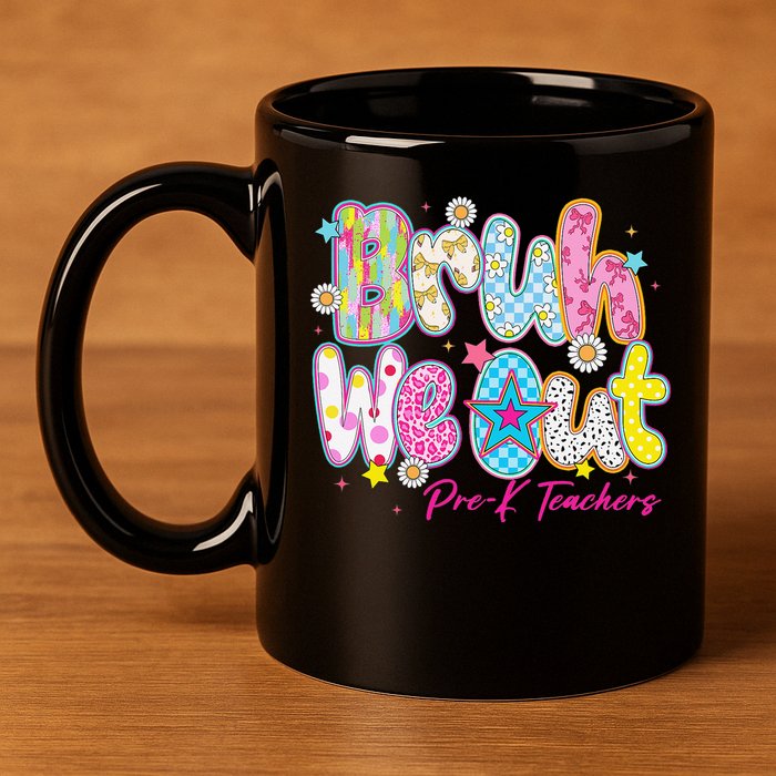 Preppy Bruh We Out Pre-K Teachers Last Day Of School Summer 11oz C Handle Ceramic Mug