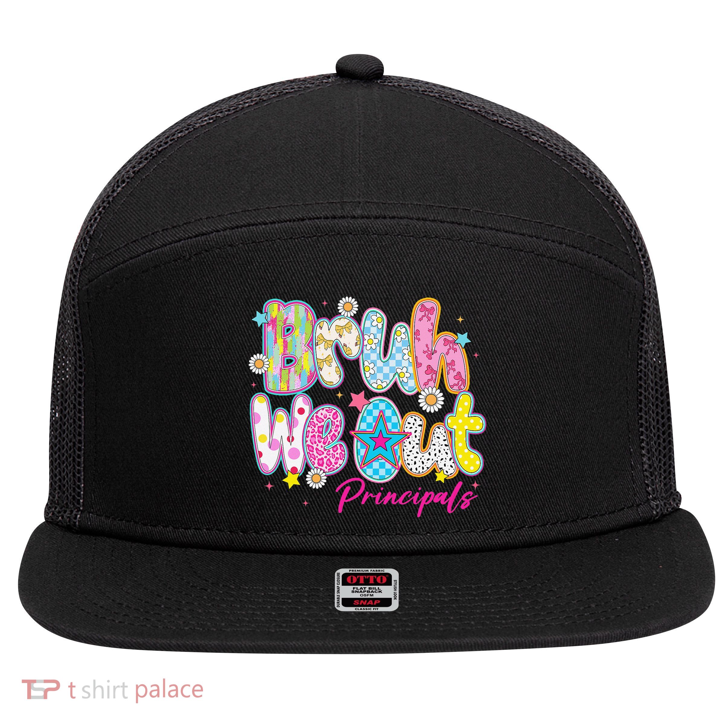Preppy Bruh We Out Principals Last Day Of School Summer 7 Panel Mesh Trucker Snapback Hat