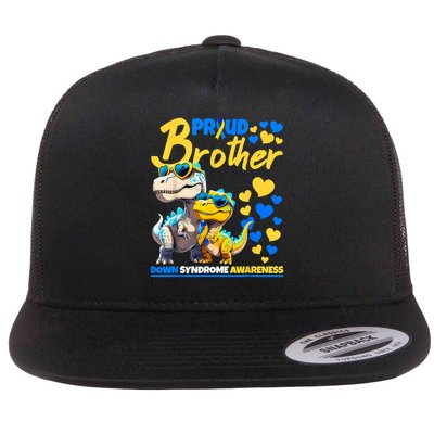 Proud Brother World Down Syndrome Awareness Dinosaur T21 Flat Bill Trucker Hat