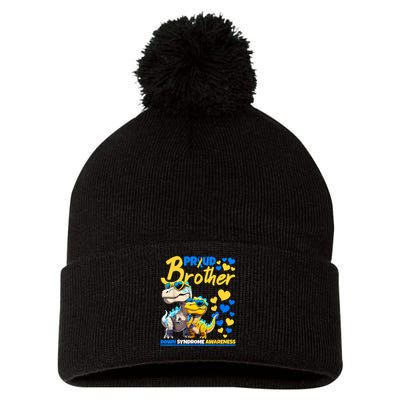 Proud Brother World Down Syndrome Awareness Dinosaur T21 Pom Pom 12in Knit Beanie