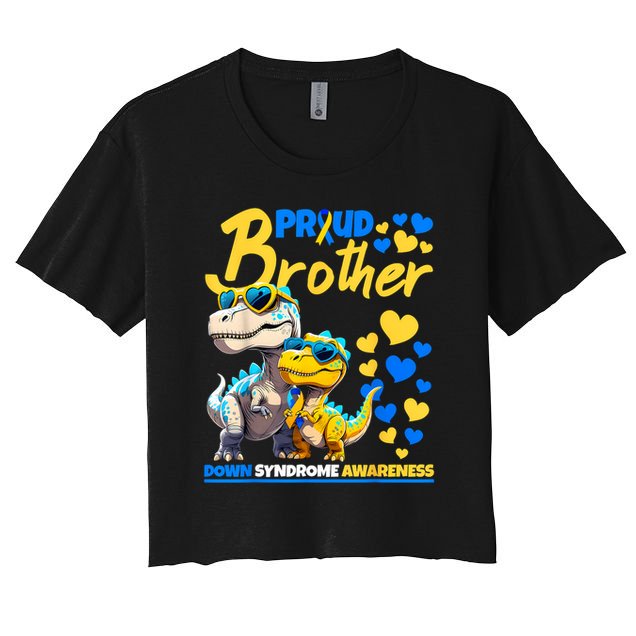 Proud Brother World Down Syndrome Awareness Dinosaur T21 Crop Top