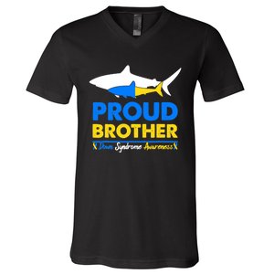 Proud Brother World Down Syndrome Awareness Day Shark T21 V-Neck T-Shirt