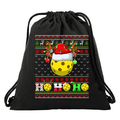 Pickleball Ball Xmas Tree Lights Ugly Christmas Sweater Gift Drawstring Bag