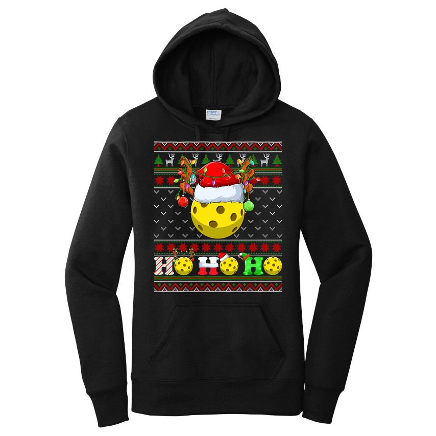 Pickleball Ball Xmas Tree Lights Ugly Christmas Sweater Gift Women's Pullover Hoodie