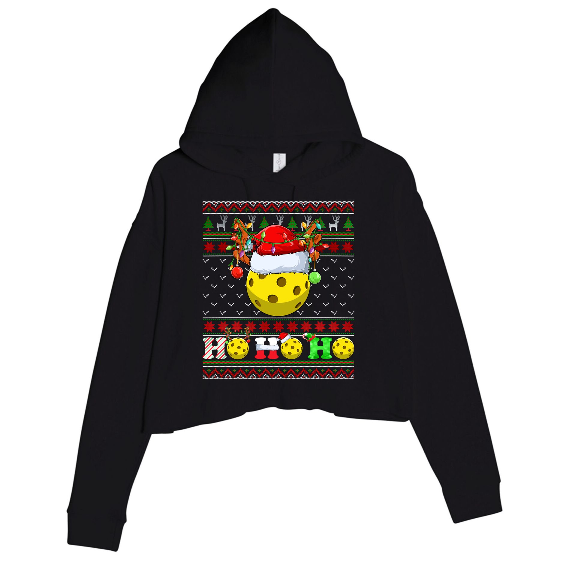 Pickleball Ball Xmas Tree Lights Ugly Christmas Sweater Gift Crop Fleece Hoodie