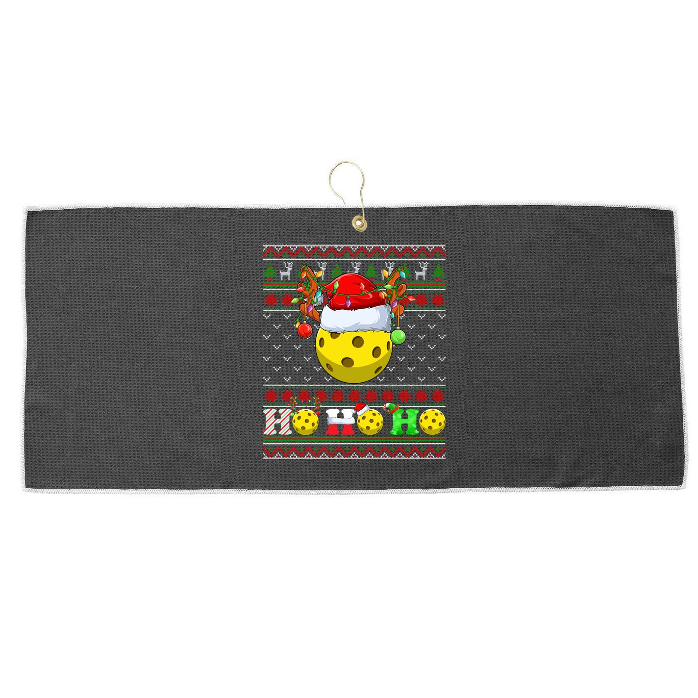 Pickleball Ball Xmas Tree Lights Ugly Christmas Sweater Gift Large Microfiber Waffle Golf Towel