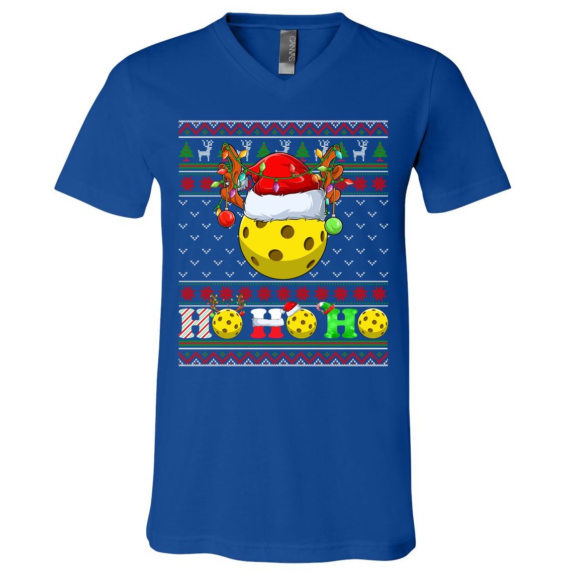 Pickleball Ball Xmas Tree Lights Ugly Christmas Sweater Gift V-Neck T-Shirt