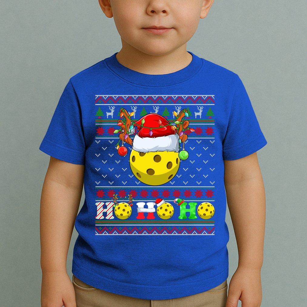 Pickleball Ball Xmas Tree Lights Ugly Christmas Sweater Gift Toddler T-Shirt