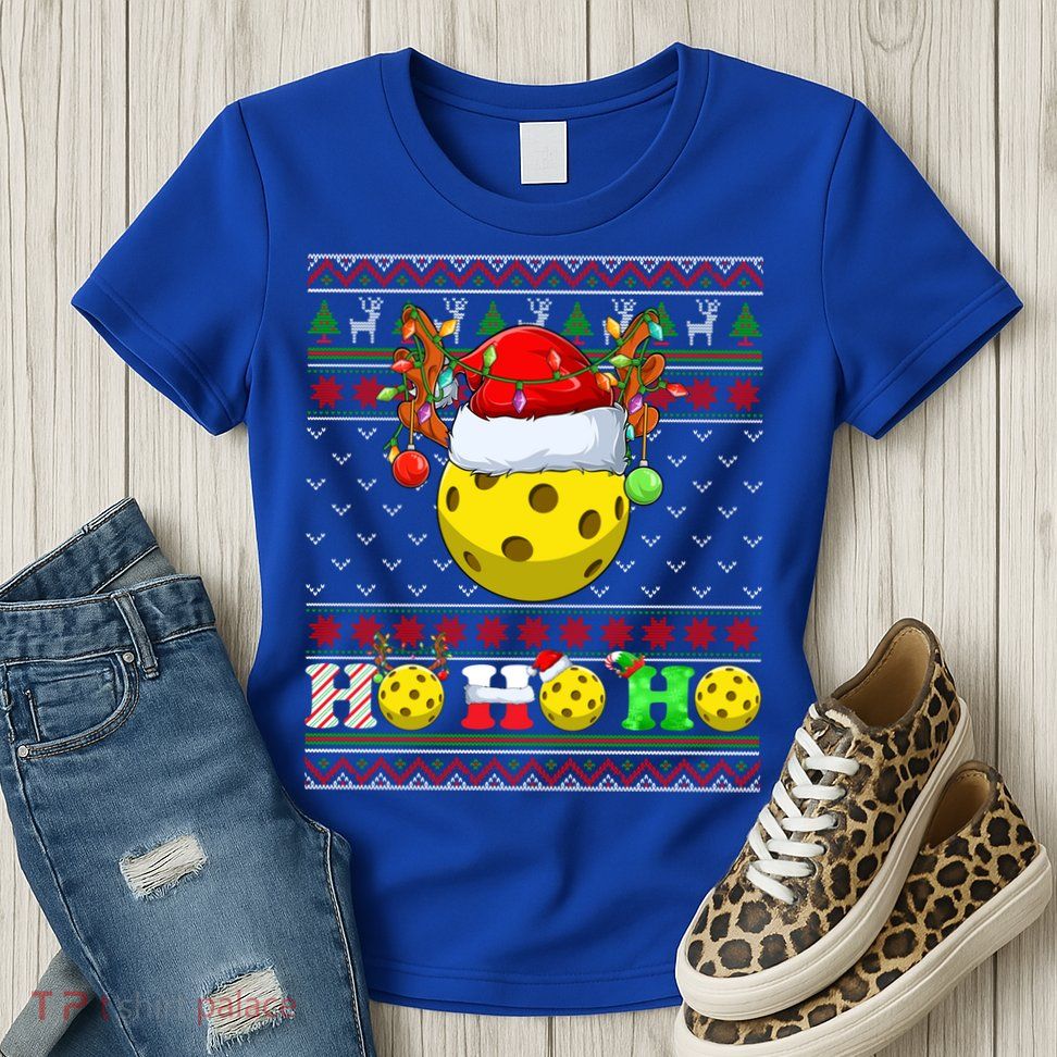 Pickleball Ball Xmas Tree Lights Ugly Christmas Sweater Gift Womens T-Shirt
