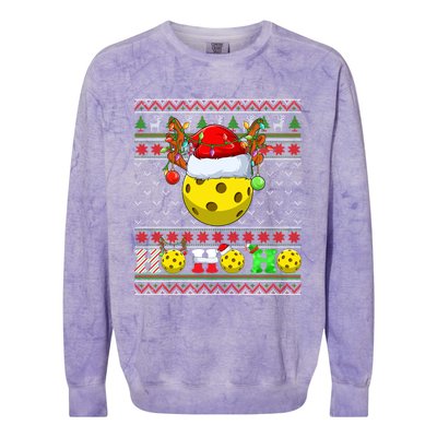 Pickleball Ball Xmas Tree Lights Ugly Christmas Sweater Gift Colorblast Crewneck Sweatshirt