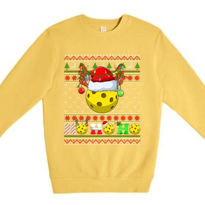 Pickleball Ball Xmas Tree Lights Ugly Christmas Sweater Gift Premium Crewneck Sweatshirt