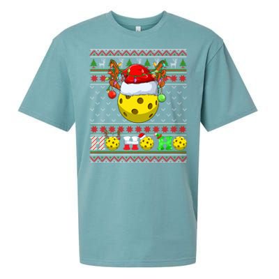 Pickleball Ball Xmas Tree Lights Ugly Christmas Sweater Gift Sueded Cloud Jersey T-Shirt