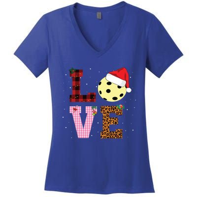 Pickle Ball Xmas Pajama Tee Leopard Patterns Plaid Gift Women's V-Neck T-Shirt