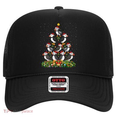 Puffin Bird Xmas Tree Gift Santa Hat Puffin Christmas Vneck High Crown Mesh Back Trucker Hat