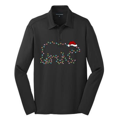 Polar Bear Xmas Lighting Santa Hat Polar Bear Christmas Funny Gift Silk Touch Performance Long Sleeve Polo