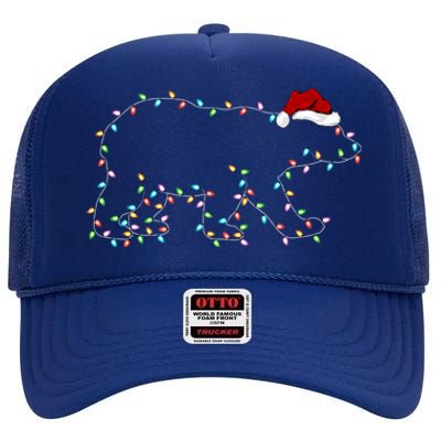 Polar Bear Xmas Lighting Santa Hat Polar Bear Christmas Funny Gift High Crown Mesh Back Trucker Hat