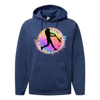 Pink Baseball Y Design Softball Plays Ball Gift Performance Fleece Hoodie