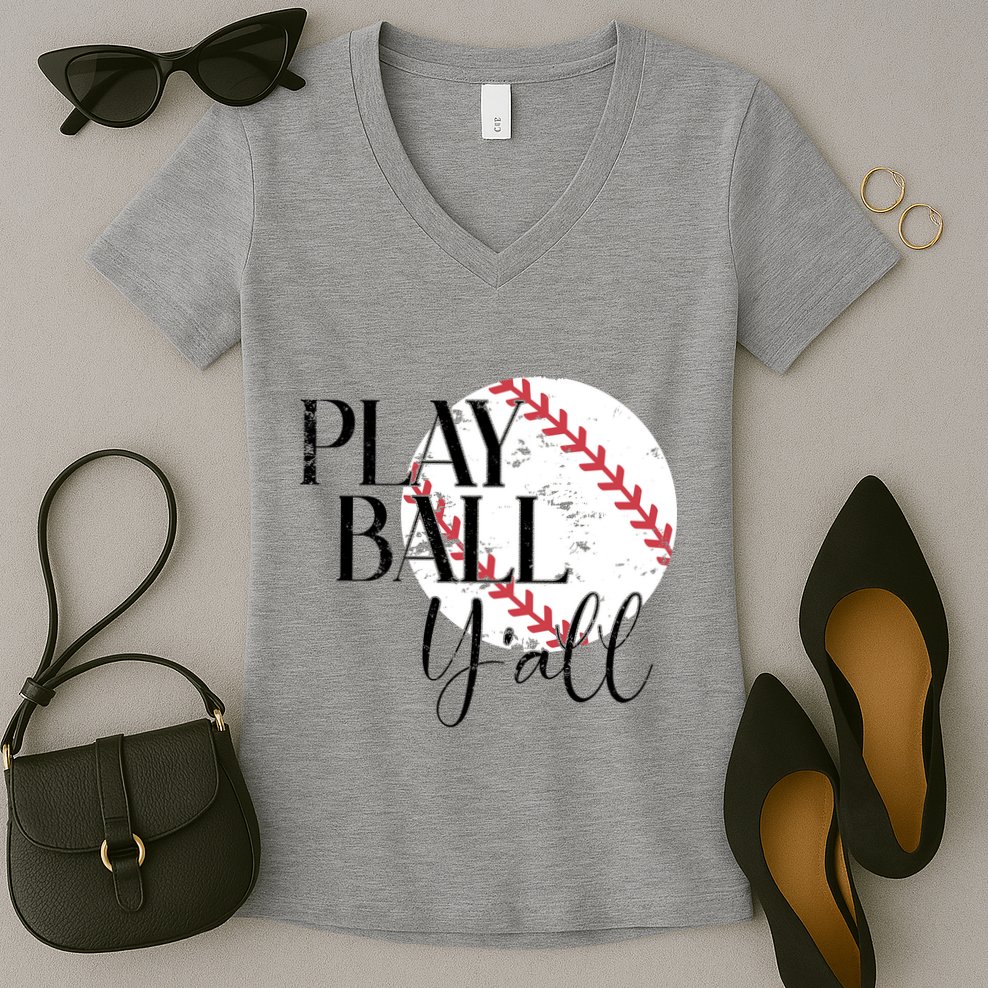 Play Ball Yall Baseball Sport Lover Women's V-Neck T-Shirt