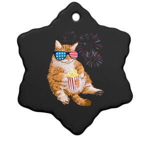 Patriotic Cat 4th of July USA American Flag Ceramic Star Ornament