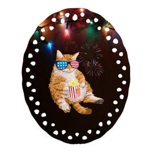 Patriotic Cat 4th of July USA American Flag Ceramic Oval Ornament