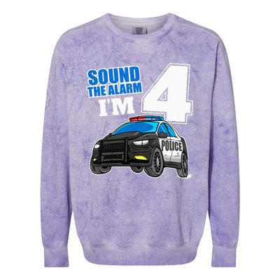 Police Car 4th Birthday Boy 4 Cop Policeman Officer Four Colorblast Crewneck Sweatshirt