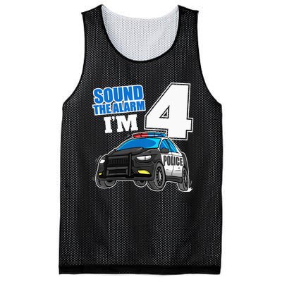 Police Car 4th Birthday Boy 4 Cop Policeman Officer Four Mesh Reversible Basketball Jersey Tank