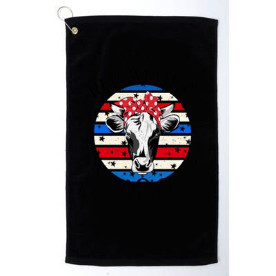 Patriotic Cow 4th Of July American Flag With Sunglasses Gift Platinum Collection Golf Towel