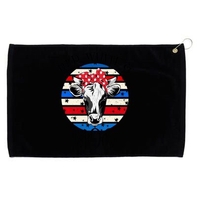 Patriotic Cow 4th Of July American Flag With Sunglasses Gift Grommeted Golf Towel